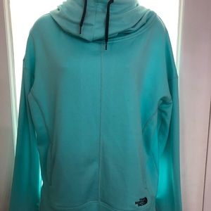 The North Face cowl neck hoodie, L, never worn. Turquoise